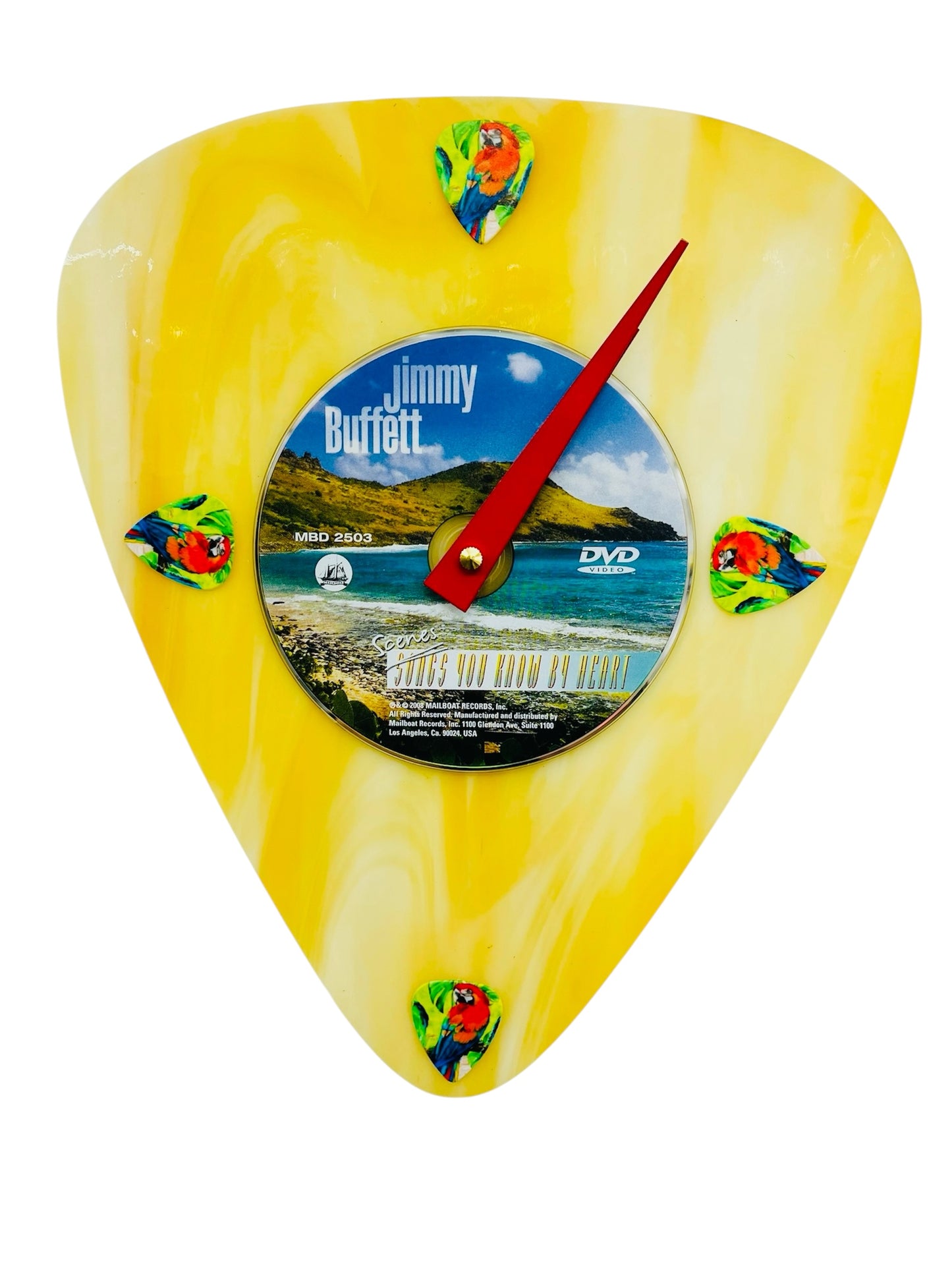 Jimmy Buffet CD Art Glass Guitar Pick Wall Clock