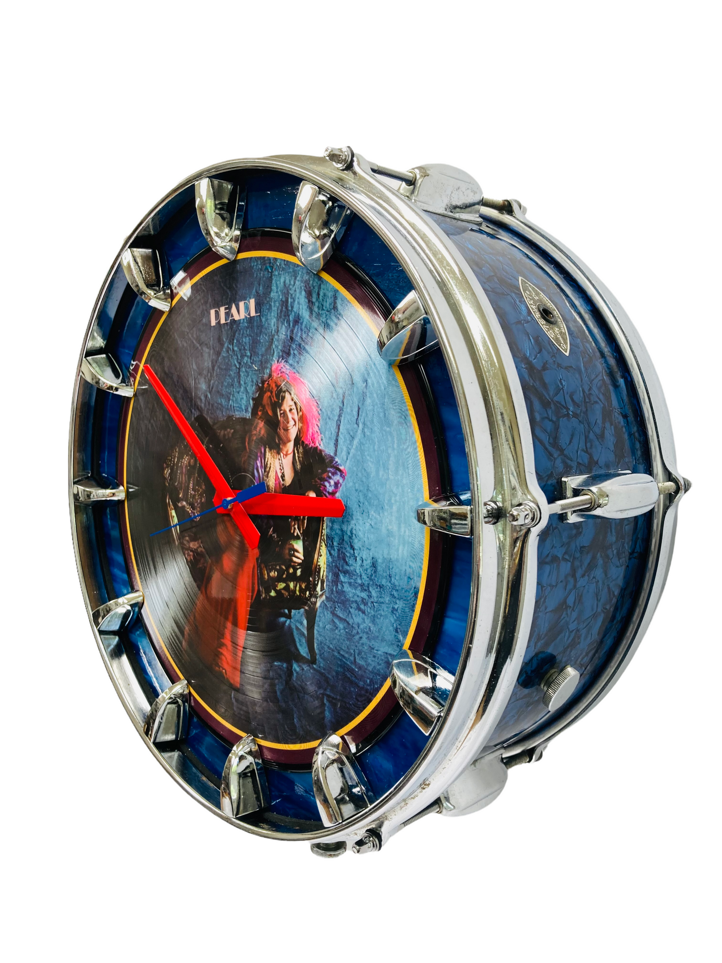 Janis Joplin Snare Drum Picture Disc Wall Clock
14” diam. Battery operated.