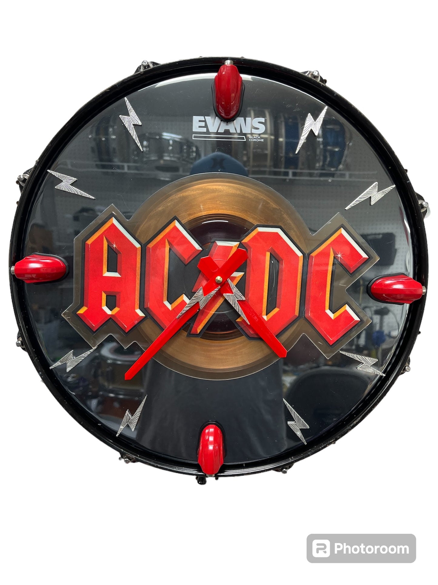 AC DC Snare Drum Picture Disc Wall Clock
14” diam. Battery operated.