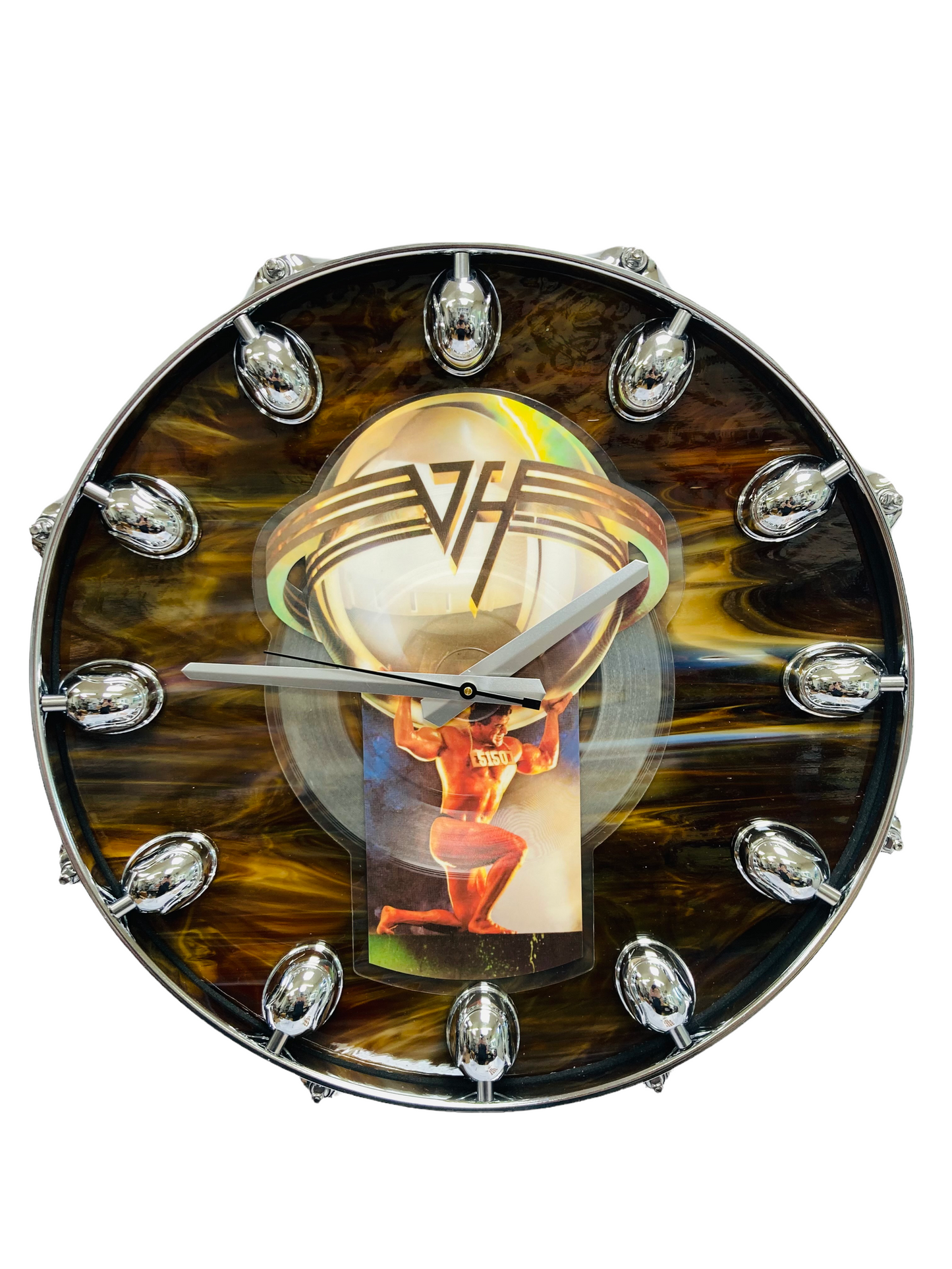 Van Halen Snare Drum Picture Disc Wall Clock
14” diam. Battery operated.