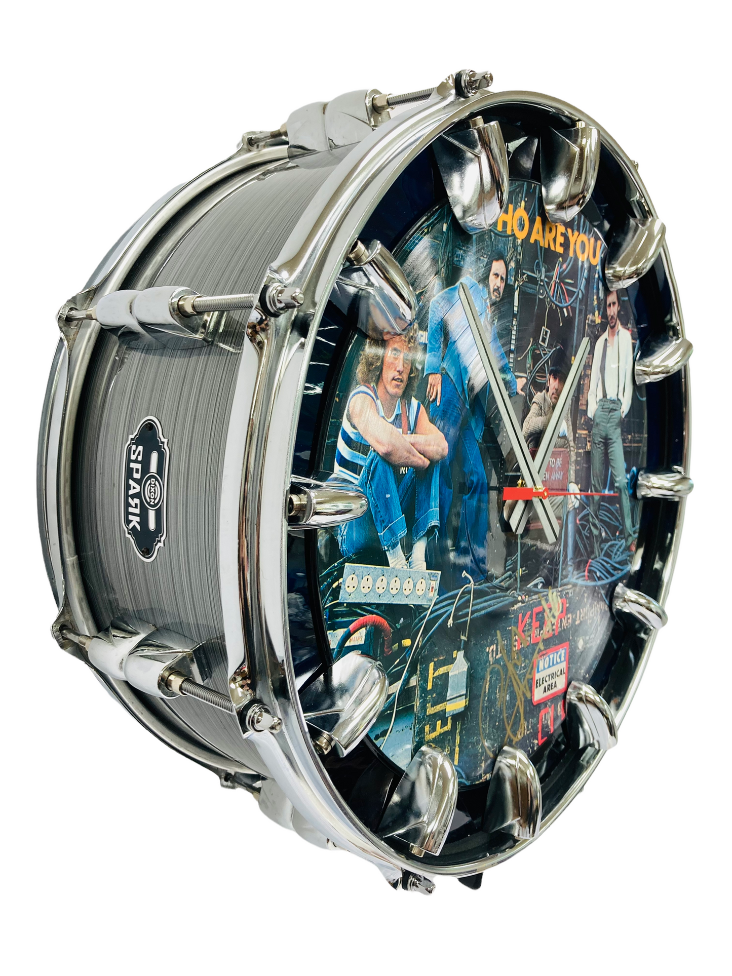 The WHO Snare Drum Picture Disc Wall Clock
14” diam. Battery operated.